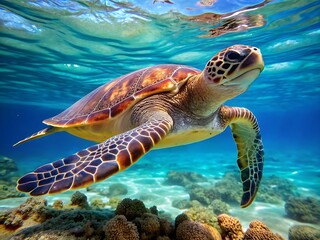 Fototapeta premium sea turtle swimming in water isolated on white background JPG, AI GENERATED