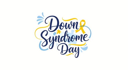 Down syndrome day celebration design with yellow and blue ribbon for awareness campaign, suitable for print and digital media