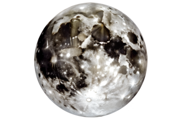 A detailed view of the moon isolated on transparent background, showcasing its cratered surface and textures, a celestial body in space