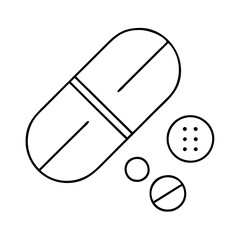 Illustration of various pills and tablets, representing medicine, health, and pharmaceutical products
