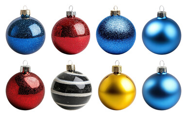 PNG Colorful festive Christmas ornaments, element set on transparent background