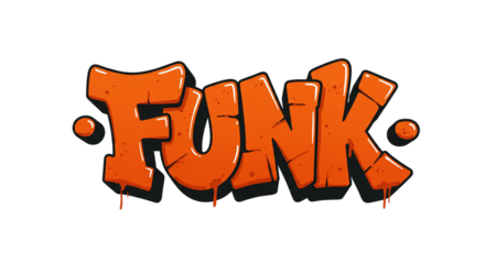 Vibrant orange FUNK graffiti bursts with urban energy bringing retro vibes and street style to on transparent background