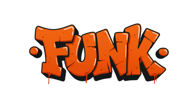 Vibrant orange FUNK graffiti bursts with urban energy bringing retro vibes and street style to on transparent background