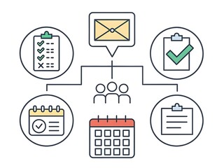 Teamwork and project management workflow with email communication and scheduling