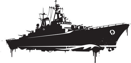 Dramatic naval warship silhouette with dripping ink style for gr