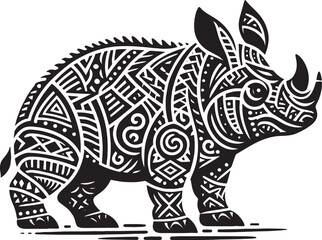 Fototapeta premium Intricate Black and White Tribal Design of a Rhinoceros Vector Illustration