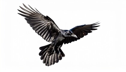 Fototapeta premium a beautiful raven corvus corax in flight isolated on white background