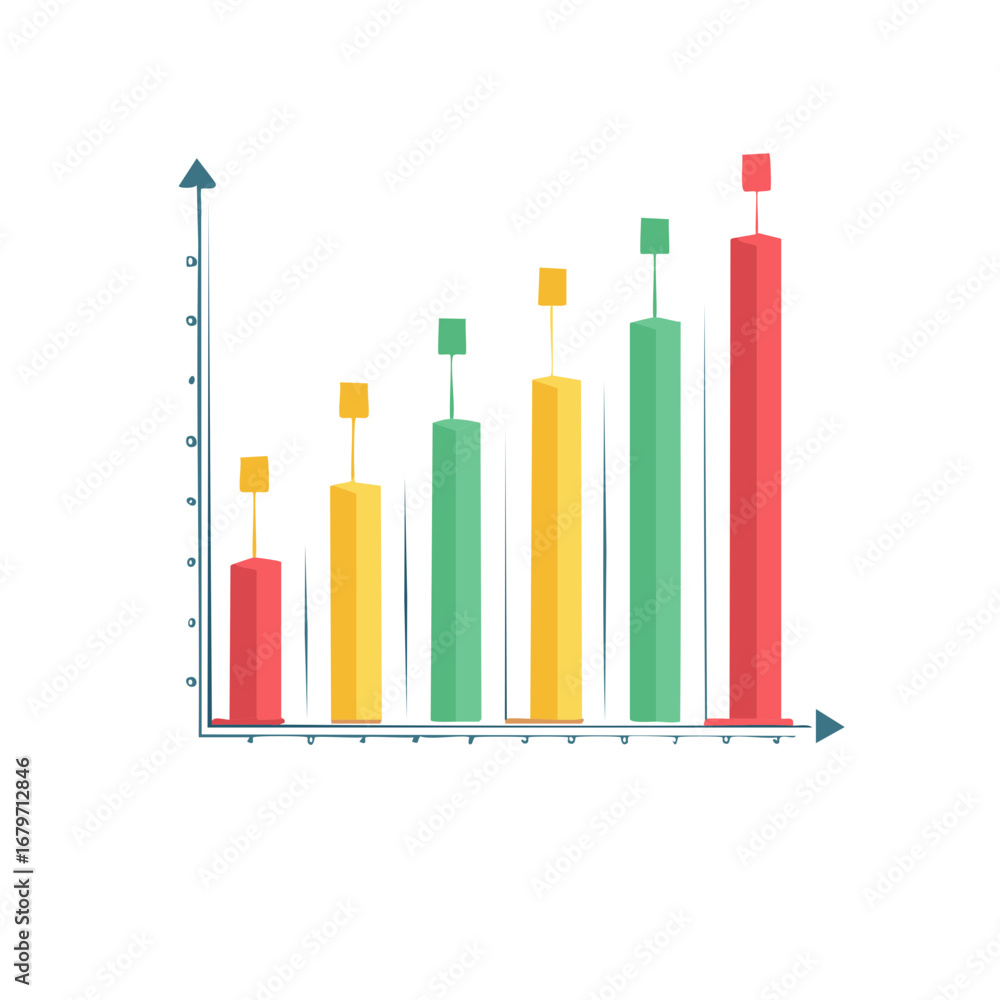 Poster hand drawn colorful bar chart showing business data growth and increasing progress vector illustrati