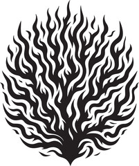 Stylized Black and White Fire Illustration in a Circular Shape, Burning Flames Design