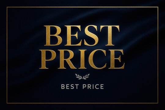 Elegant BEST PRICE discount banner with a luxurious gold font, ideal for high-end retail promotion.