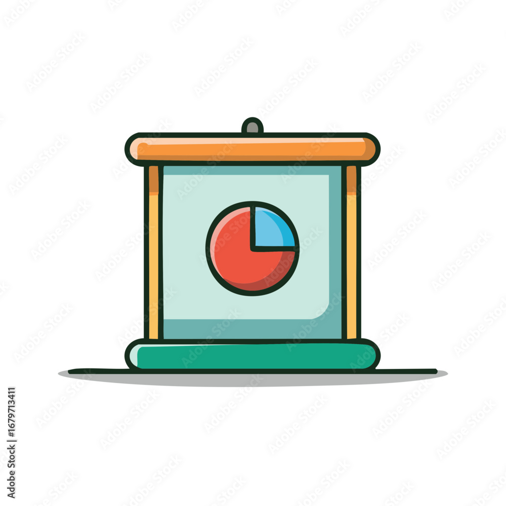 Aufkleber cartoon projector screen with a colorful pie chart for a business data presentation or report