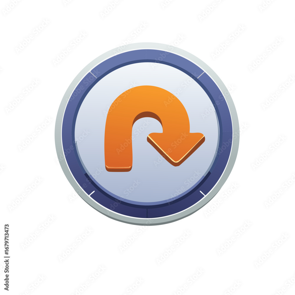 Aufkleber Orange Uturn Arrow Icon Inside Blue and Gray Circle Symbol Representing Direction Change and Reversal in Simple Visual Design