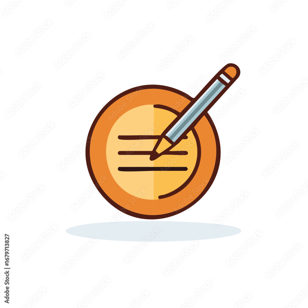 Poster orange round notepad with pencil on paper, writing notes list vector design