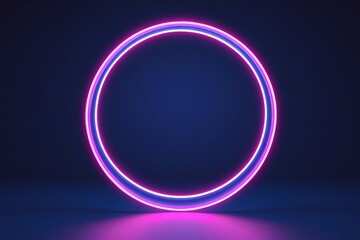 Fototapeta premium Neon ring glowing on black background, design element
