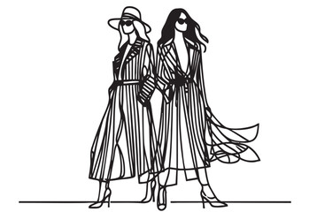 Fashion models. Sketch. Woman in coat