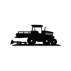 Silhouette of an agricultural tractor cultivating land, showcasing farming equipment and technology, farm equipment in field silhouette vector illustration