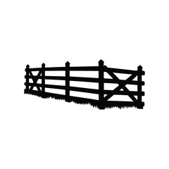 Naklejka premium Silhouette of a traditional wooden fence separating land or property lines, farm fence silhouette vector illustration