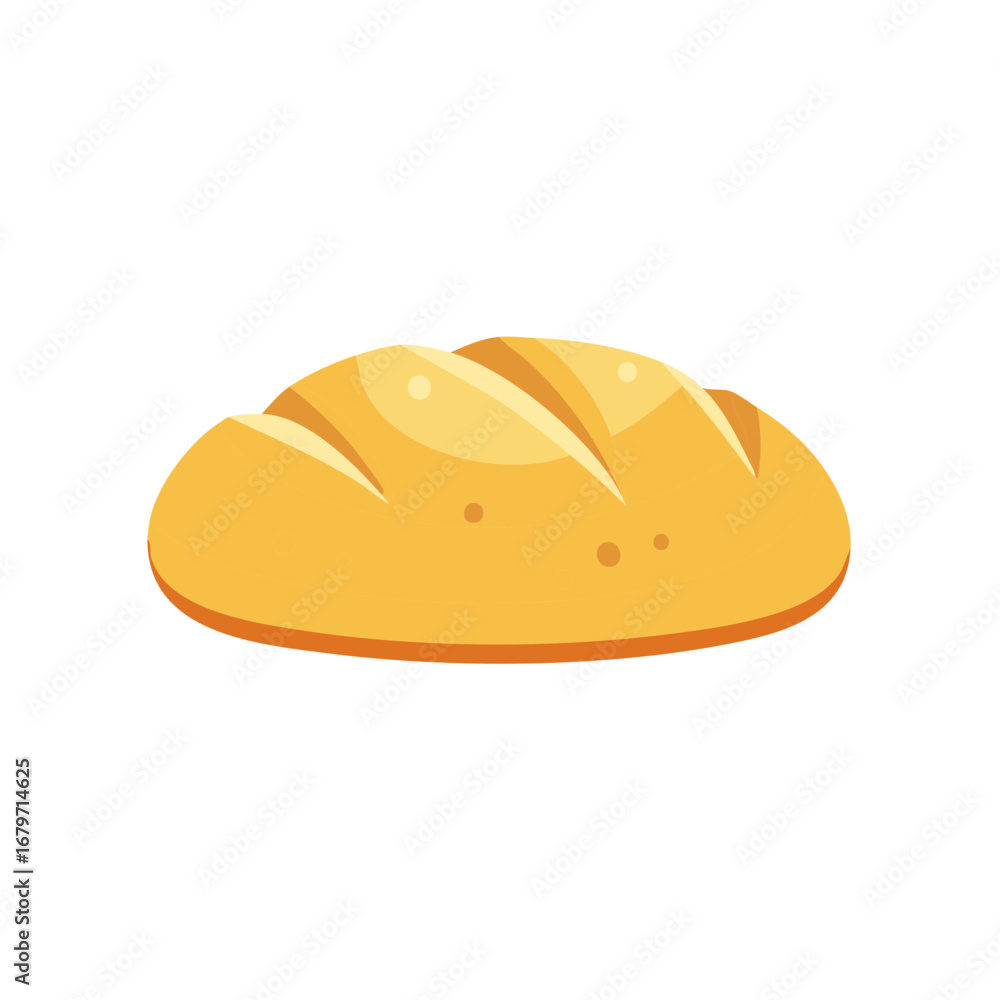 Poster stylized golden loaf of bread with diagonal score marks and small dots
