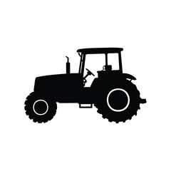 Black silhouette of a modern farm tractor, equipment for agriculture, farm tractor with plow silhouette vector illustration