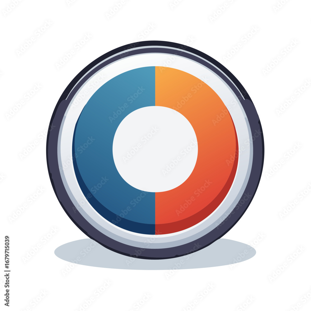 Poster abstract circular progress graphic with blue and orange section displaying half and half proportions