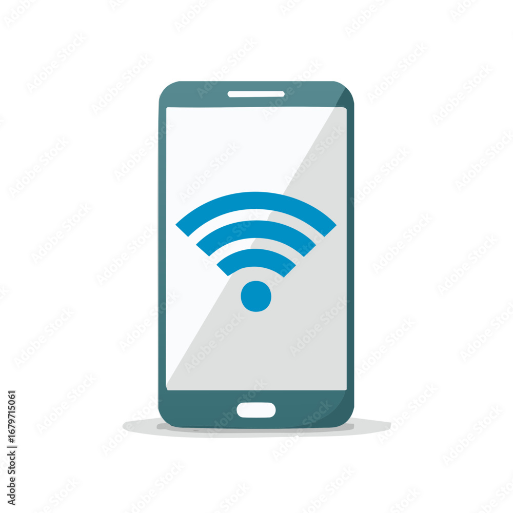 Poster smartphone displaying a blue wifi signal icon symbolizing wireless connectivity and digital access