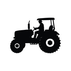 Farmer driving tractor silhouette vector illustration, Silhouette of a tractor driver driving tractor vector design