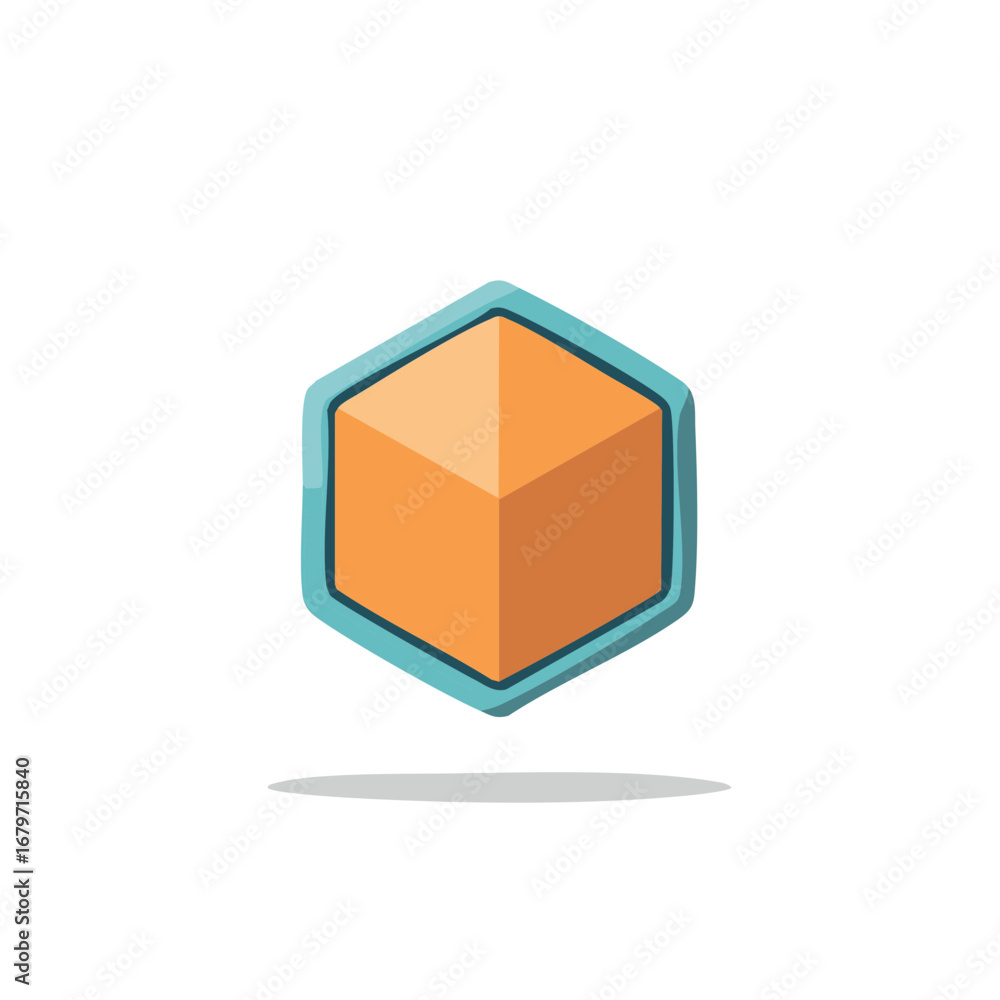 Poster modern geometric orange cube block in blue hexagonal frame vector illustration
