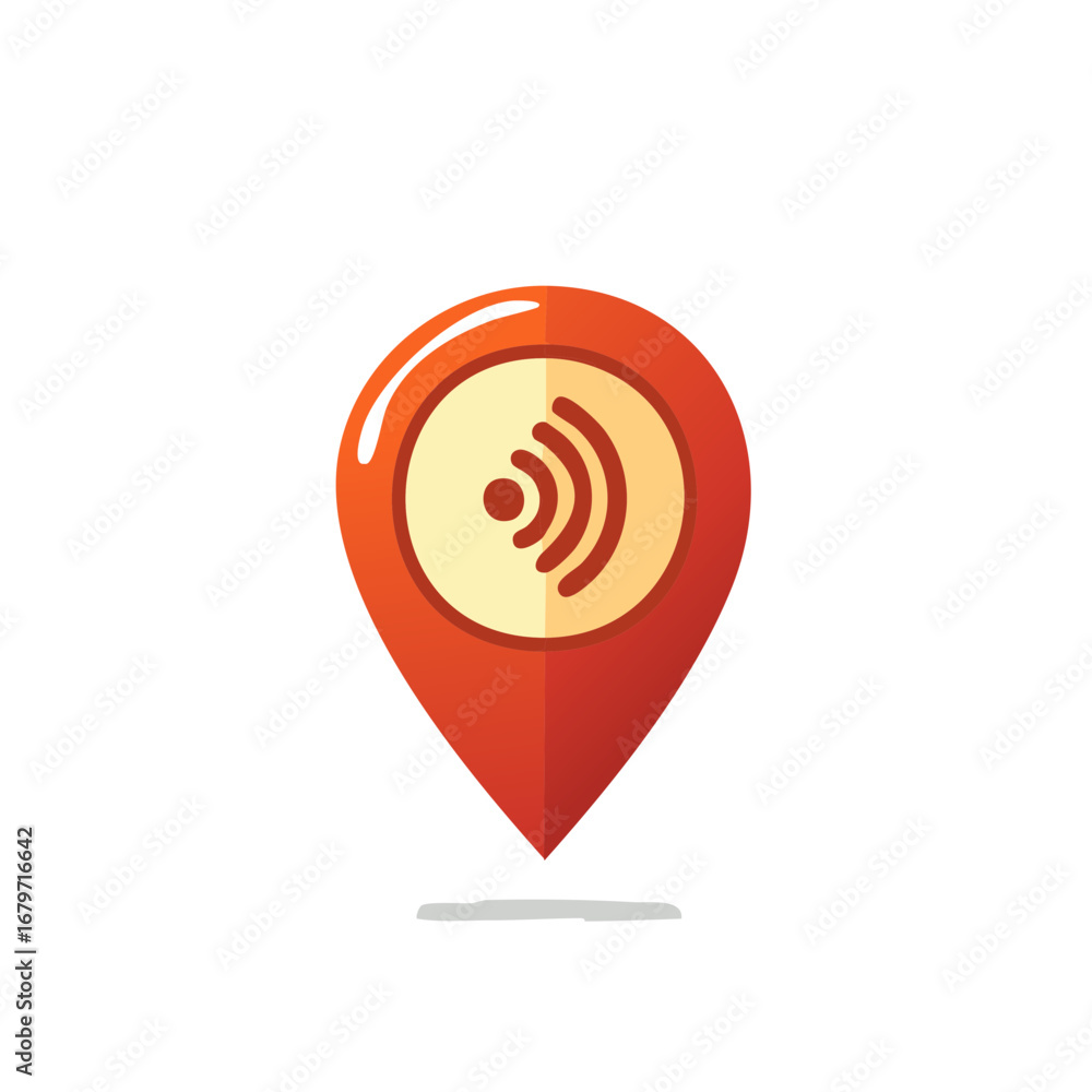 Poster digital map pin with wifi signal icon, location, and internet access concept.