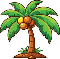Vibrant cartoon palm tree with coconuts tropical vector illustration