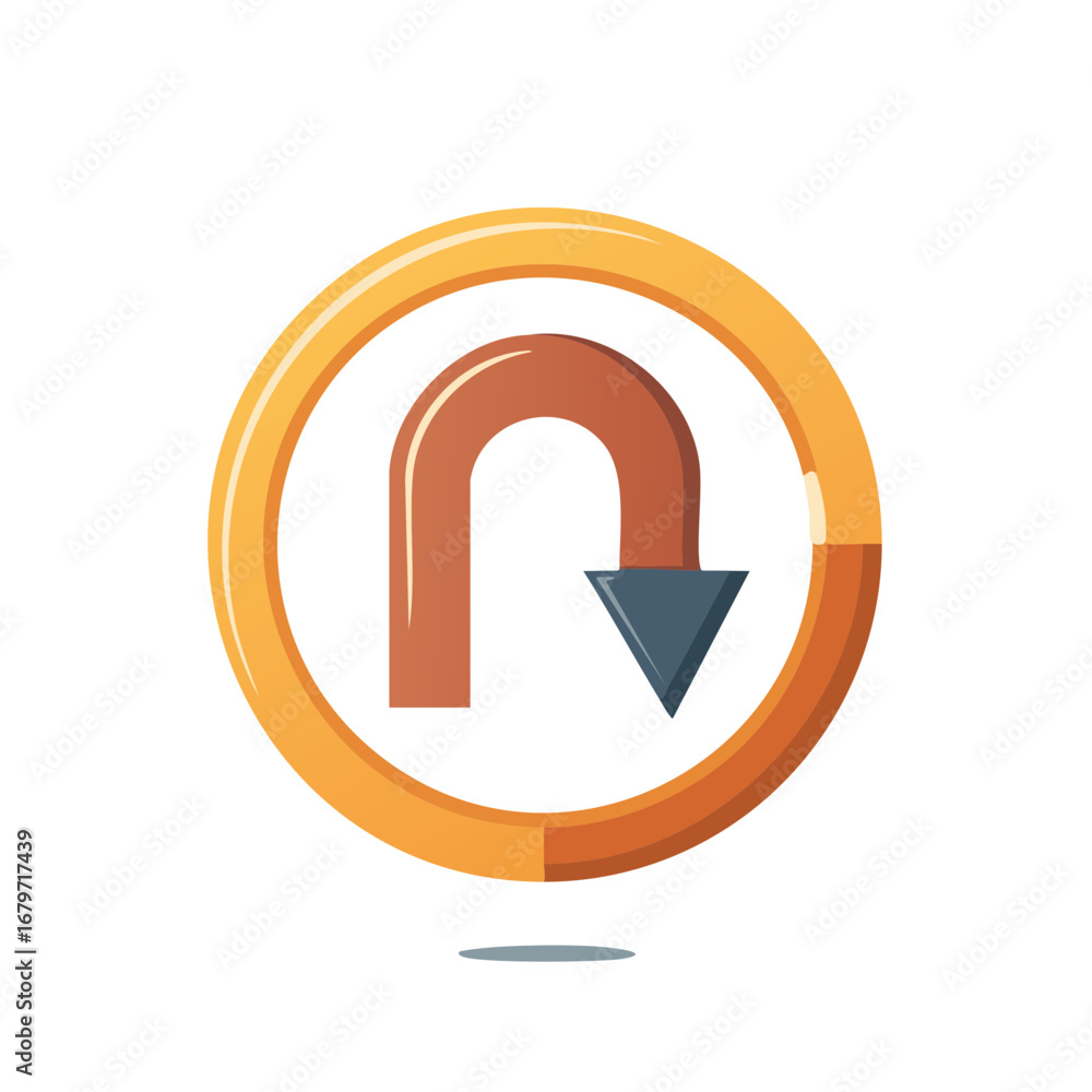 Poster u-turn arrow symbol with circular border and downward direction