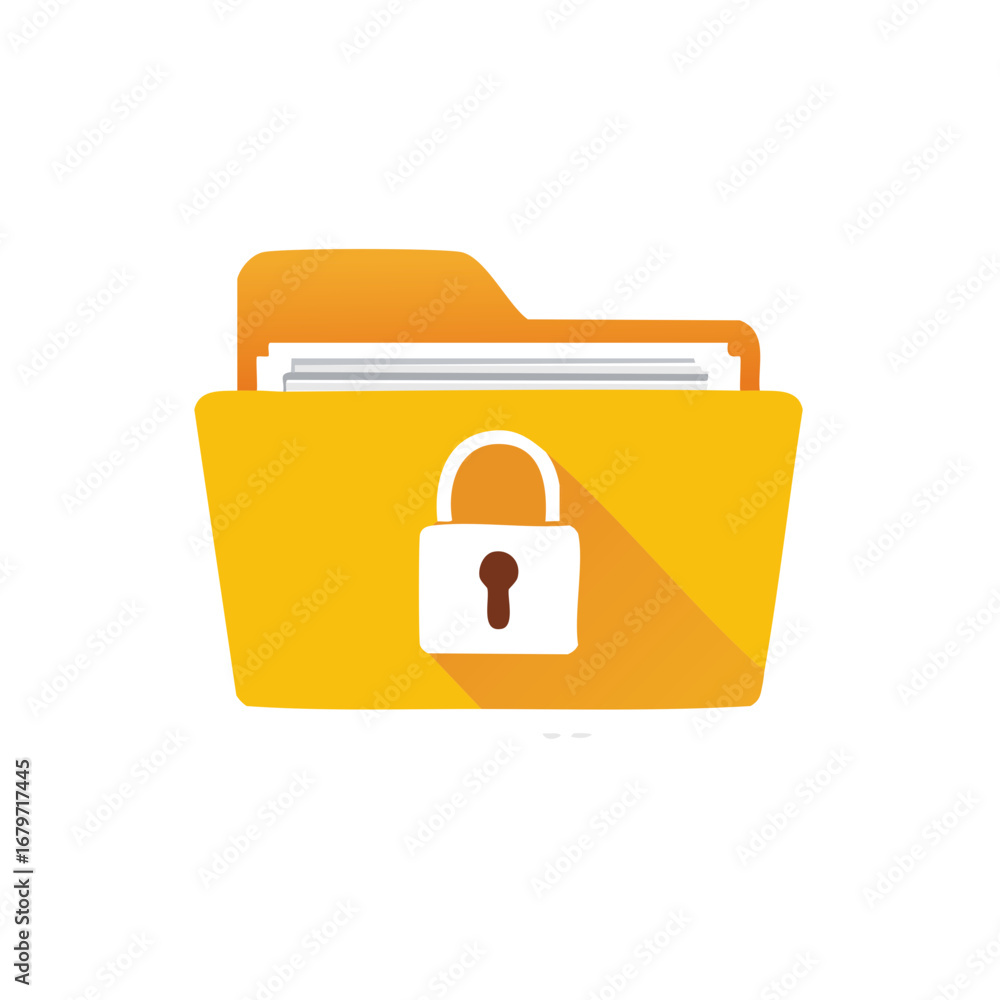 Poster Secured Yellow Folder with Lock Icon - Data Protection and Document Security