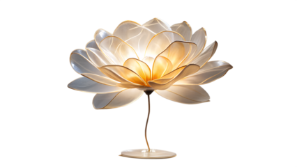 Elegant lotus flower lamp with soft glowing light isolated on transparent background, a beautiful and decorative element for modern interior design