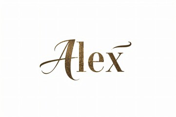 Gold Alex name, elegant script, white background, logo design, branding