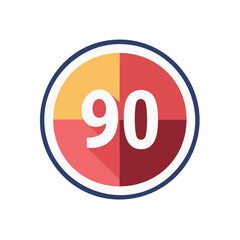 Obraz premium Circular emblem or icon with the number ninety in white with segmented color blocks.