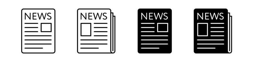 Newspaper icon set. Folded sheets of journal, paper press, article symbol. Vector illustration. 