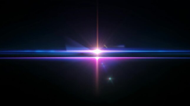 Minimalist background with a single horizontal anamorphic lens flare in vibrant blue and purple on a dark screen, perfect for futuristic, cinematic, or tech-inspired designs.