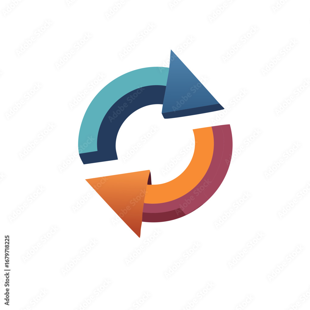 Poster colorful abstract circular arrows forming a visual representation of cyclical processes or renewal.