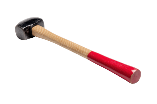 Wooden-Handled Mallet with Red Grip on Transparent Background