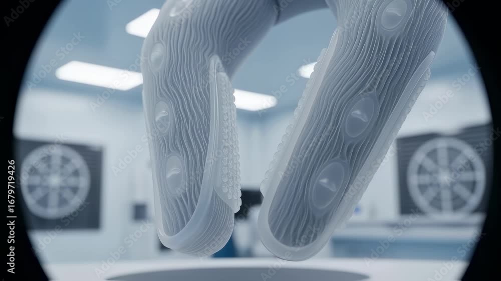 Poster highmagnification image of silicone polymer surface texture on soft robotic gripper fingers inside a