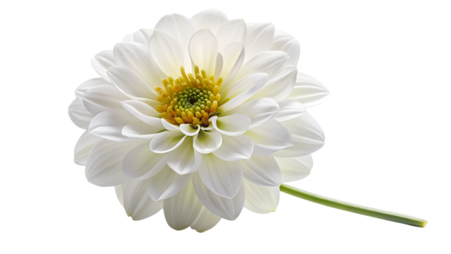 A beautiful white dahlia flower isolated on transparent background, captured in a studio shot, showcasing its delicate petals and elegant form - Powered by Adobe