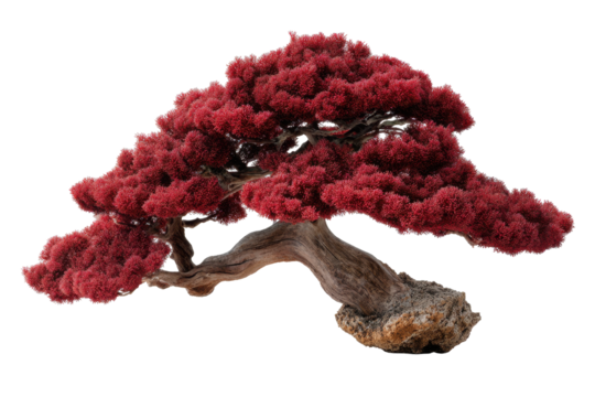 Red Niwaki Cloud-Style Bonsai Tree on Transparent Background