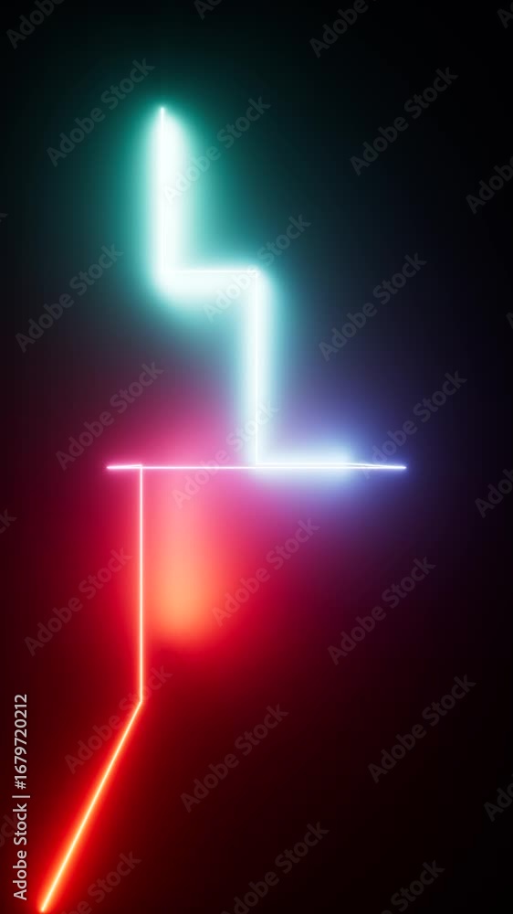 Poster looped 3d animation. bright multicolored neon light moving from left to right on a geometric traject