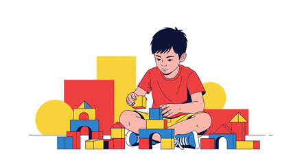 Child's Creative Construction: Building Blocks' Playtime Illustrates Imagination and Fun