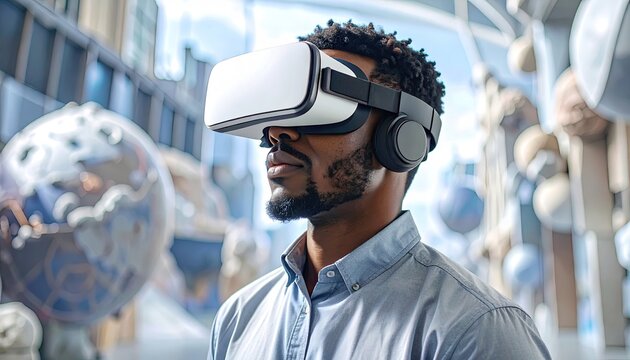 Man Wearing VR Headset Experiencing Immersive Digital Painting - Powered by Adobe