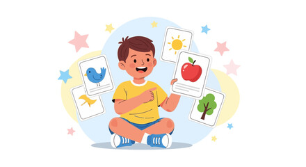 Child's Playtime: Discovering Nature and Learning Through Picture Cards Illustration