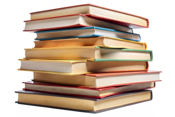 A stack of colorful books isolated on transparent background, representing education, knowledge, and the joy of reading, perfect for academic or literary themes