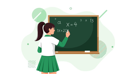 Classroom Scene: Young Student Performing Math, Educational Illustration Focus