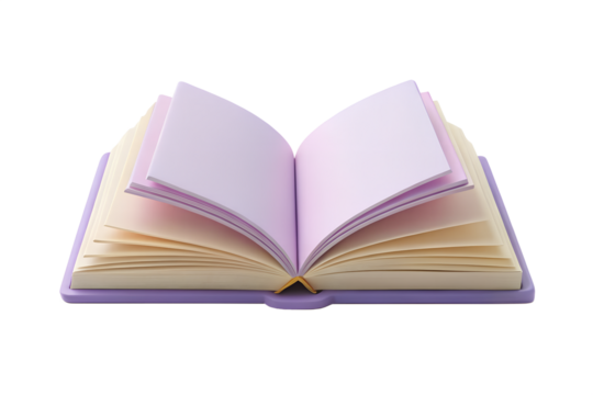 An open book with blank pages isolated on transparent background, inviting creativity and ideas, perfect for writing, journaling, or educational projects
