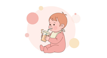 Cute Baby Drinking Liquid, Delightful Illustration of Child Enjoying Beverage, Adorable Toddler