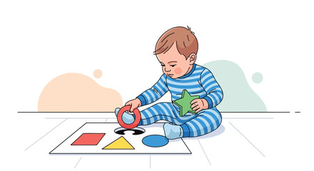 Cute Baby Playing With Shapes Toy, Colorful Fun, And Developmental Activity For Toddlers